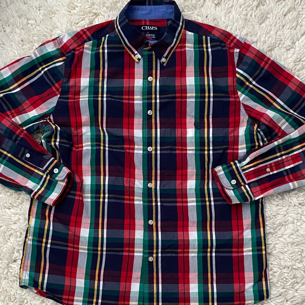 NWOT Chaps Men's SIZE L Red/Green Plaid Button Down Shirt W POCKET